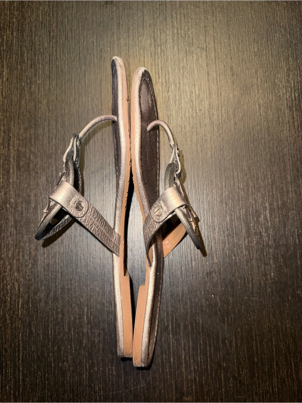 Tory Burch Metallic Taupe Miller Logo Thong Sandals